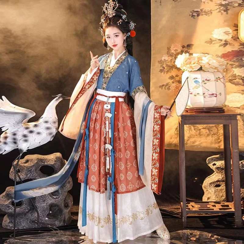 新款原创神仙服洛神仕女图系列汉服复原仿画传统服饰全套4件秋款