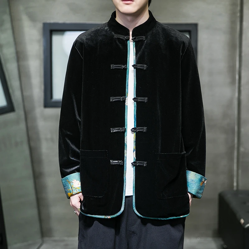 秋季中国风男装唐装汉服中山装复古宽松中式盘扣灯芯绒夹克外套男