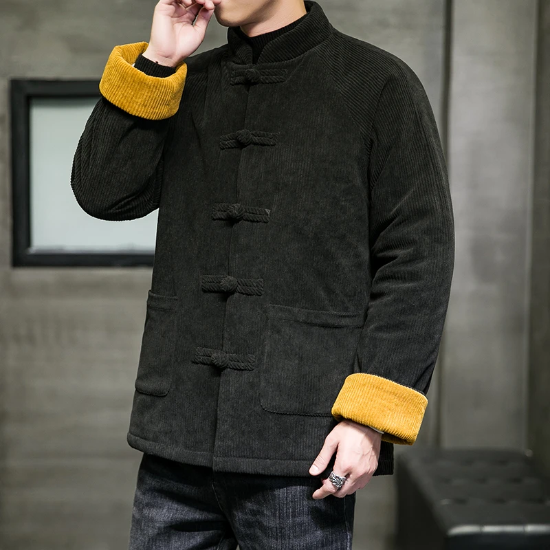 中国风灯芯绒棉衣男加厚唐装男冬季外套加厚棉服复古中式盘扣棉袄
