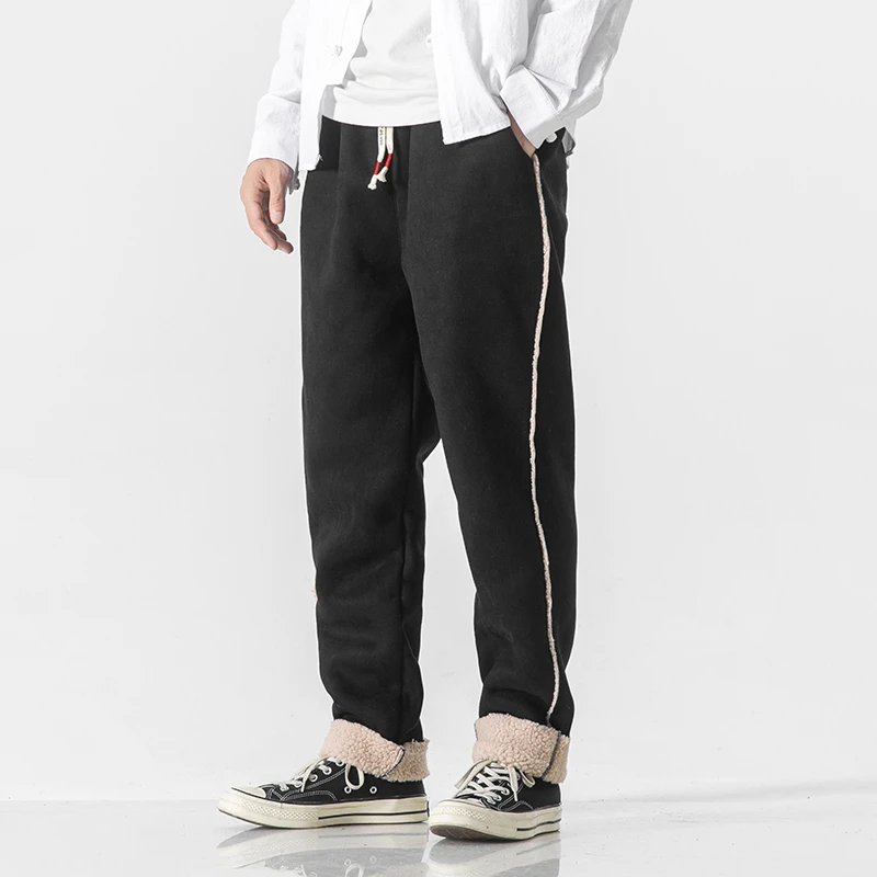 中国风皮毛一体裤子男宽松阔腿裤休闲裤冬季加绒加厚哈伦裤长裤男