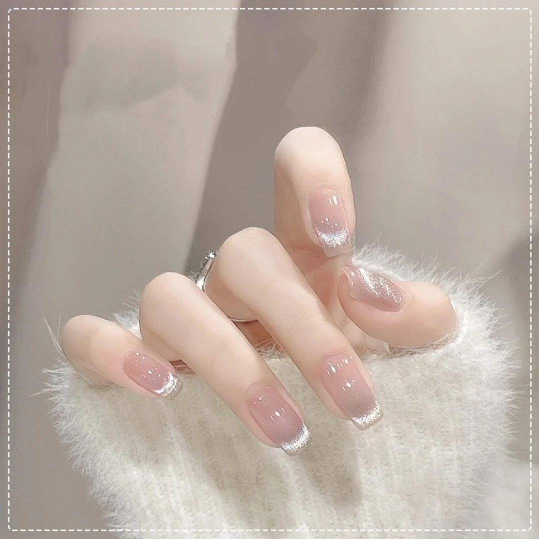 星光猫眼纯手工光疗美甲贴果冻贴片指甲穿戴甲简约梯形重复