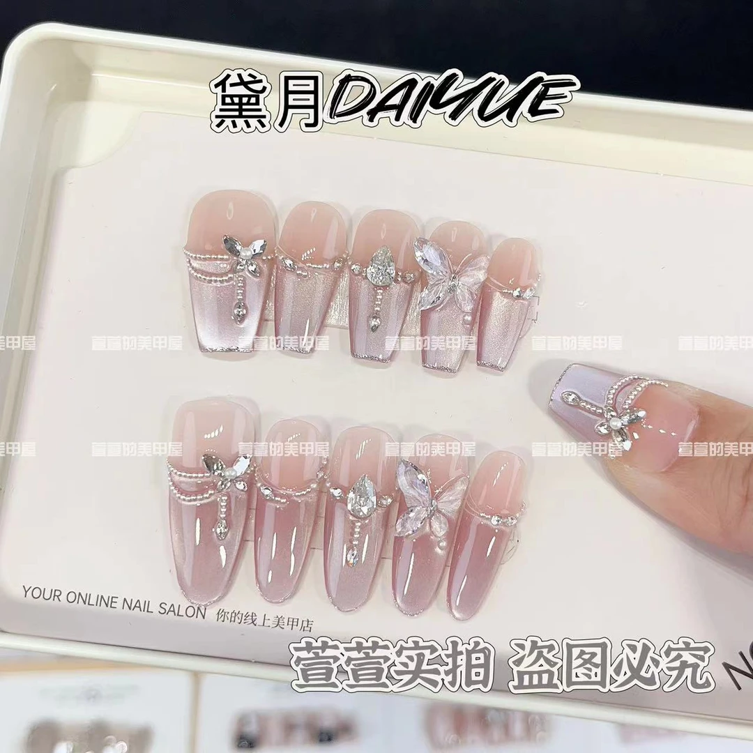 紫霞仙子纯手工光疗美甲贴果冻贴片指甲穿戴甲简约梯形重复