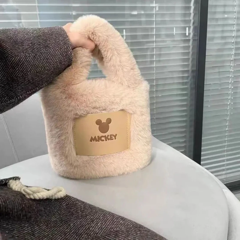 可爱米奇2024秋冬新款毛绒包包手提包蓬松毛毛水桶网红手提包