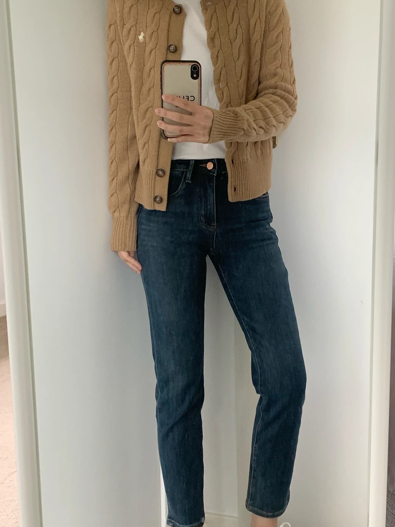 欧文daiclaire91280女冬新款加绒显瘦直筒代嘉儿九分牛仔烟管裤