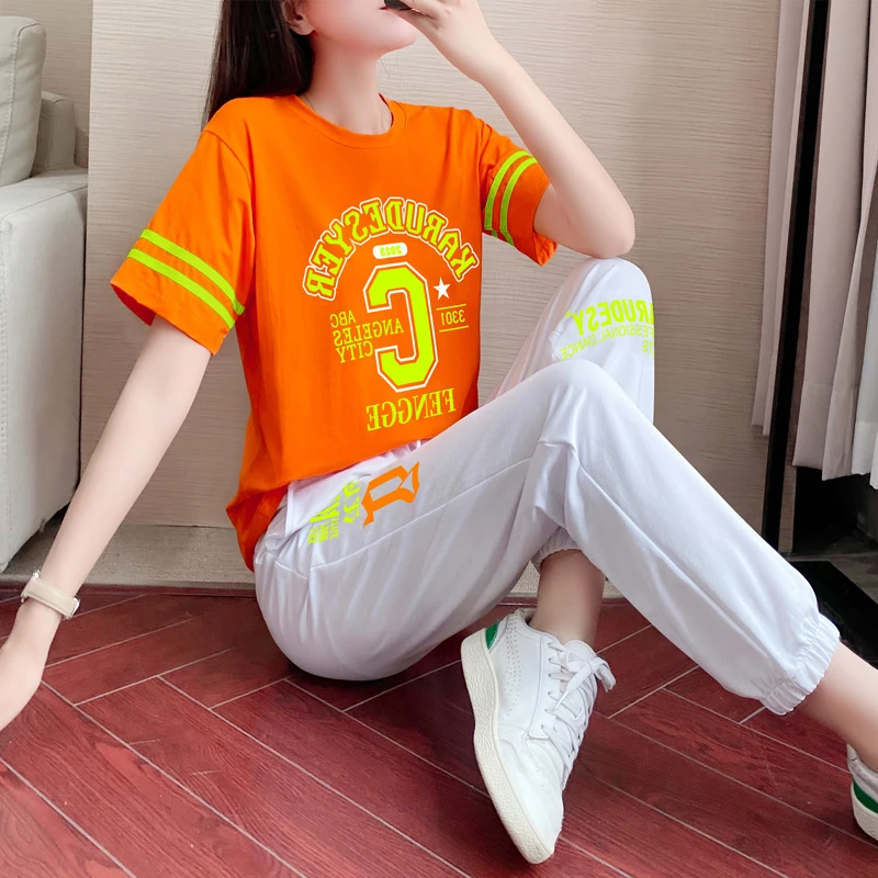 时尚广场舞套装女潮牌鬼步舞曳步舞两件套宽松显瘦夏季洋气运动服