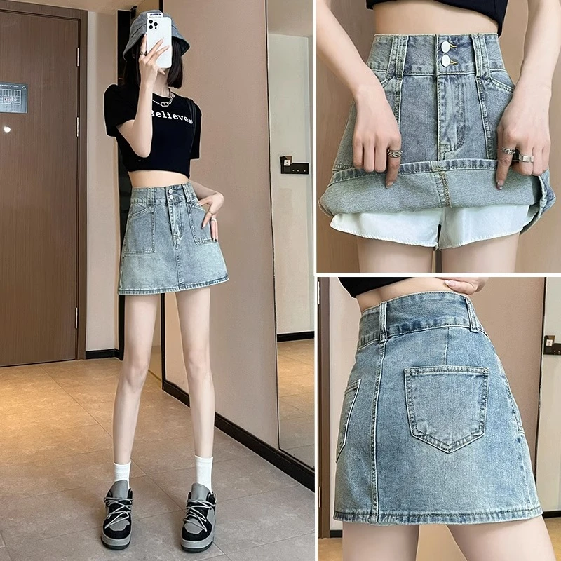 高腰牛仔半身裙女夏季薄款辣妹a字设计感半裙ins内衬短裙包臀裙子