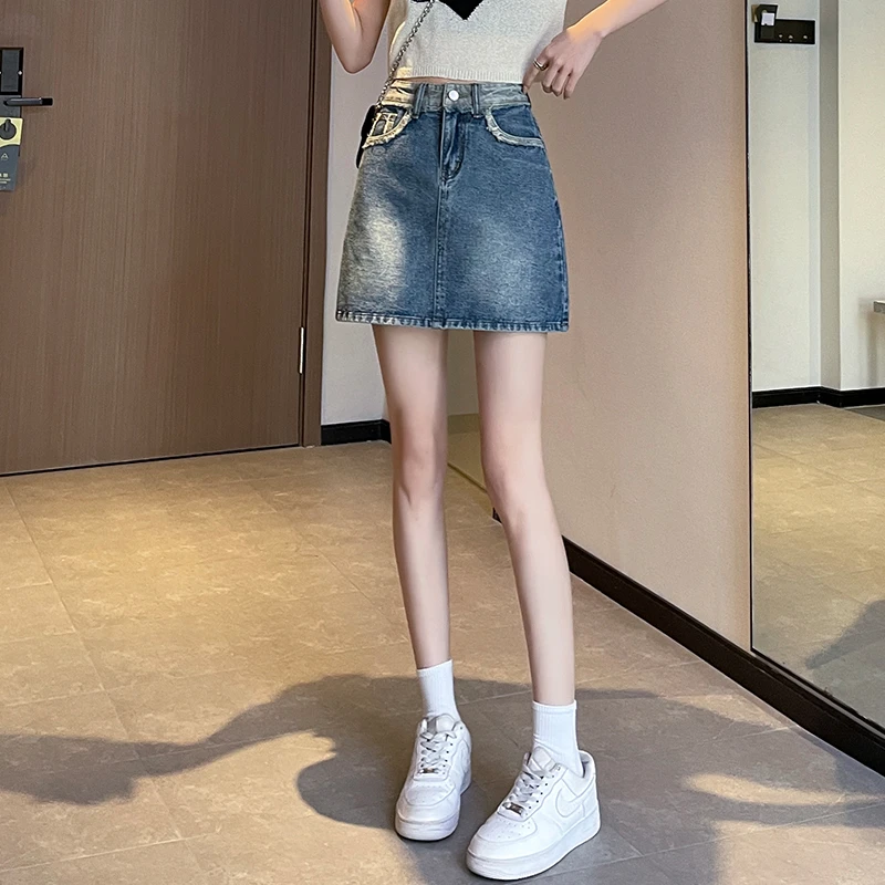 网红牛仔半身裙女夏季高腰小个子防走光a字高端性感拼接短裤裙潮