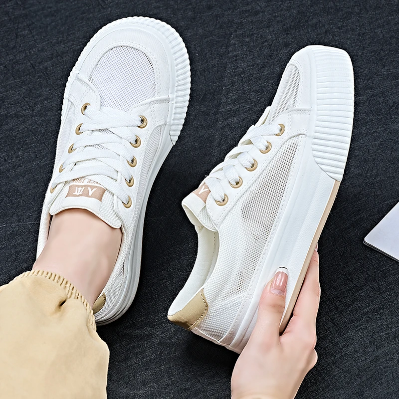人本夏季新款芒果头女鞋薄款透气网面休闲板鞋学生潮鞋小白鞋厚底
