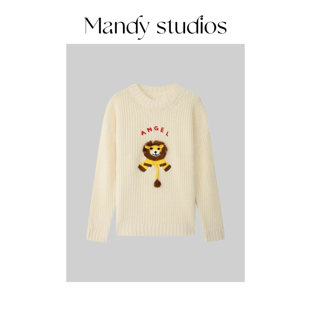 【童趣】小狮子立体刺绣圆领套头长袖毛衣