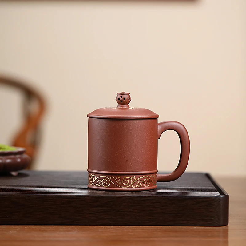 雪涓（保价）宜兴原矿紫砂手工正气杯描金底槽清450c左右