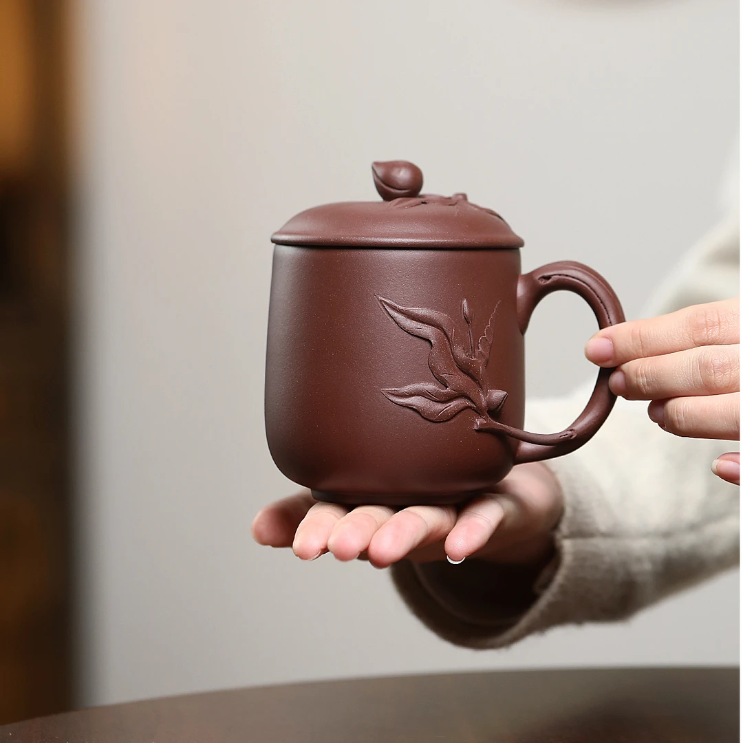 雪涓原矿紫泥宜兴原矿紫砂男女士紫砂杯花器长寿杯400cc左右