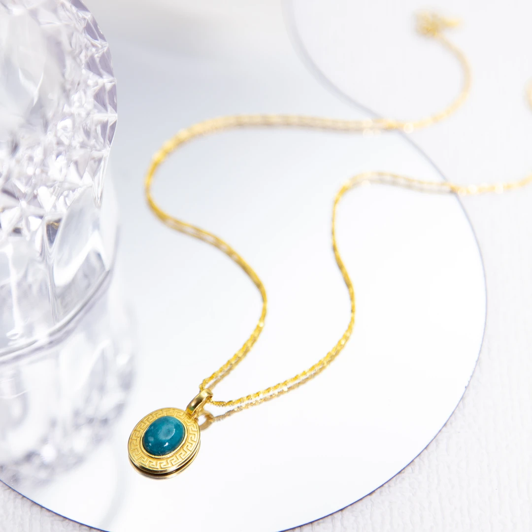 大喻家原创设计手工镶嵌绿松石吊坠精致复古简约大气时尚轻奢