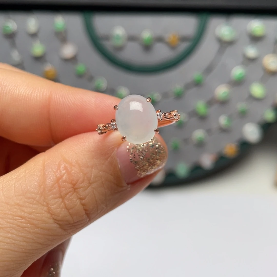 翡翠戒指银S925镶嵌纯天然缅甸翡翠