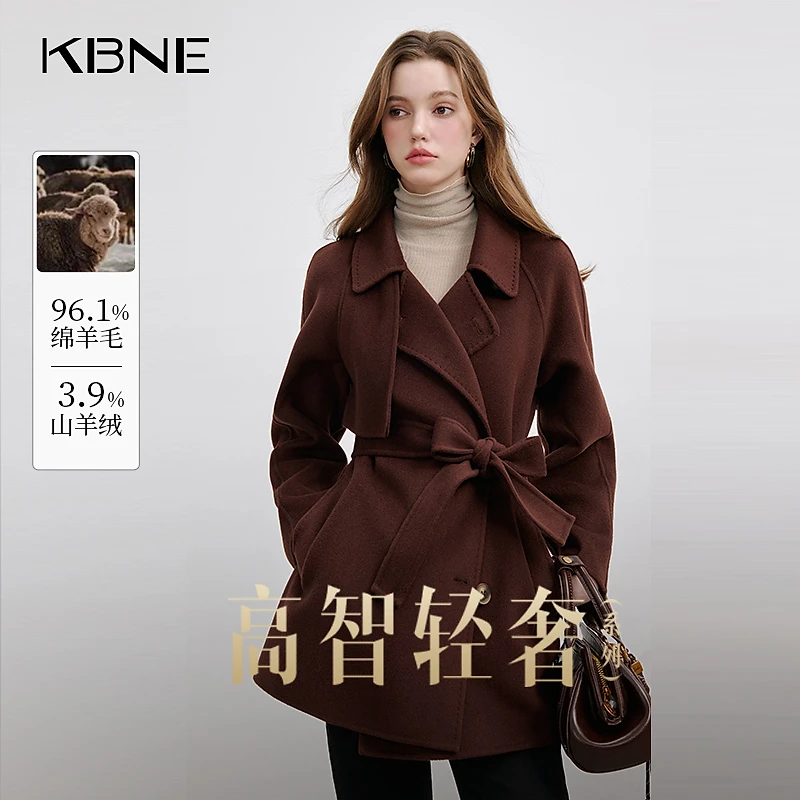 【含山羊绒】KBNE高级感大衣女秋冬爆款2025新款时尚英伦风呢子大衣