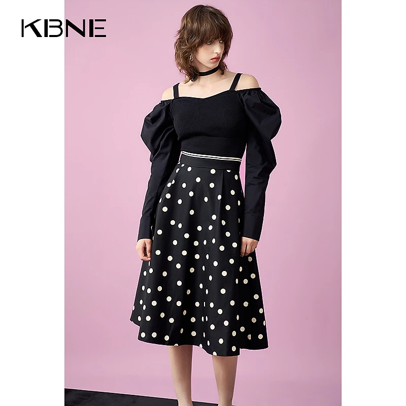 【品牌福利2216】KBNE新款波点黑色小众半身裙KQZ37402216