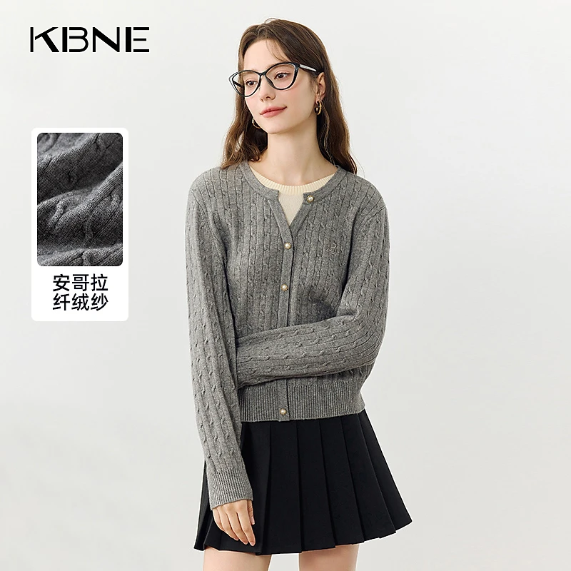 KBNE针织衫女款爆款2025新款秋款女装格雷系时尚圆领假两件上衣