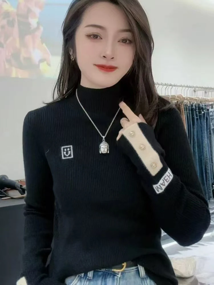 秋冬新款笑脸图案针织毛衣时尚百搭长袖T恤