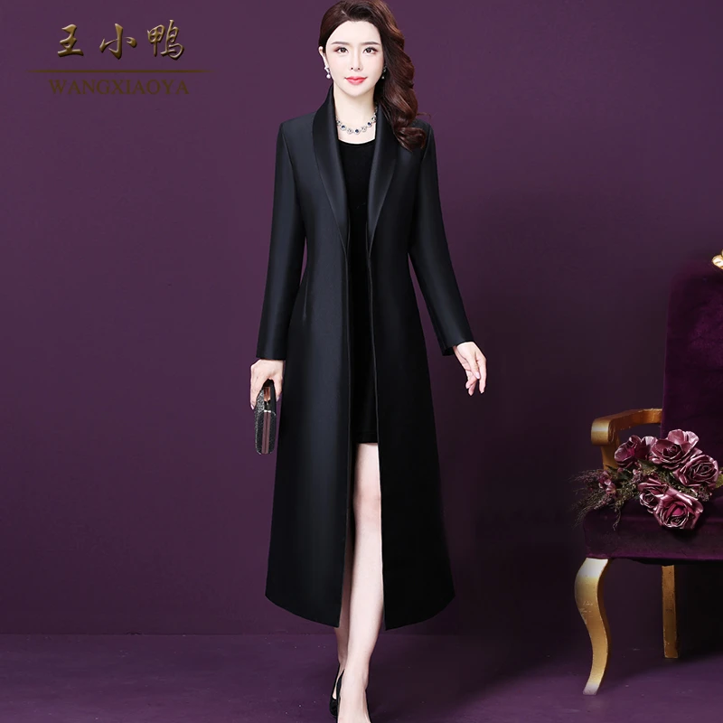 王小鸭W-YH-F058女大衣秋新款西装领气质长款流行法式外套潮飘逸