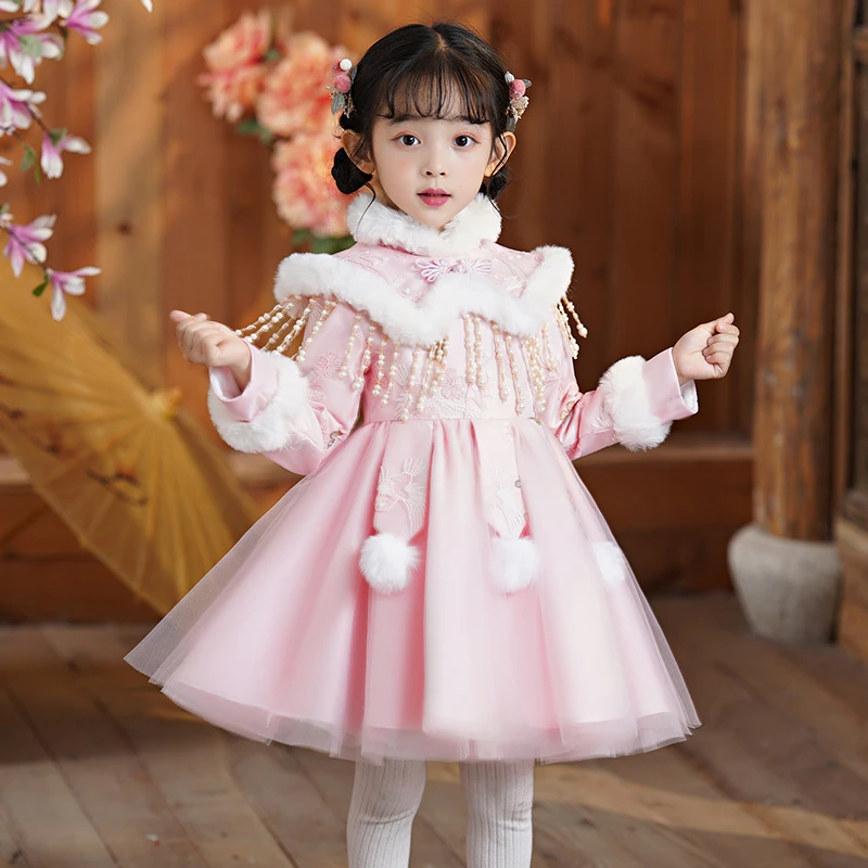 汉服女童冬季唐装兔年童装儿童新年国风拜年服2023新款过年服加绒