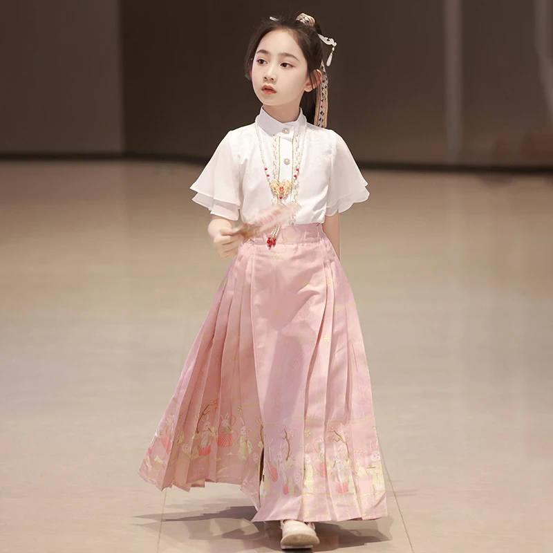 女童马面裙夏季2024新款中国风套装儿童夏款高端古风汉服公主裙女