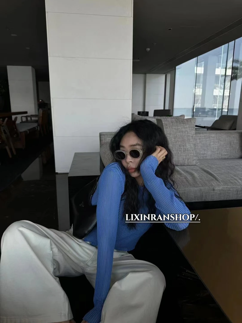 欣然  【彩虹布丁】  微透简约冰丝上衣#0678