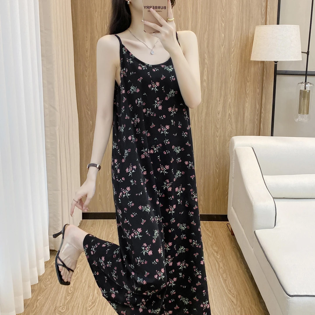 小碎花宽松休闲连衣裙气质时尚夏季印花无袖吊带裙子