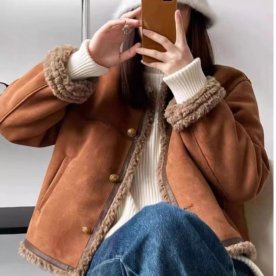 3310高级感小香风毛绒外套女冬季短款小个子皮毛一体夹克厚