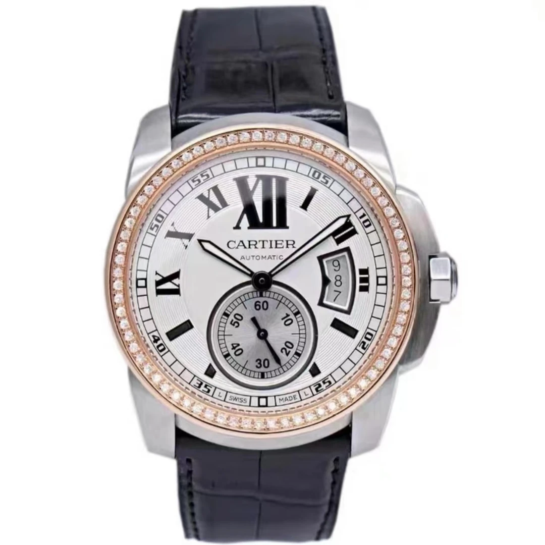 99新 Cartier/卡地亚 卡利博W7100039 42后钻间金男士机械表 单表