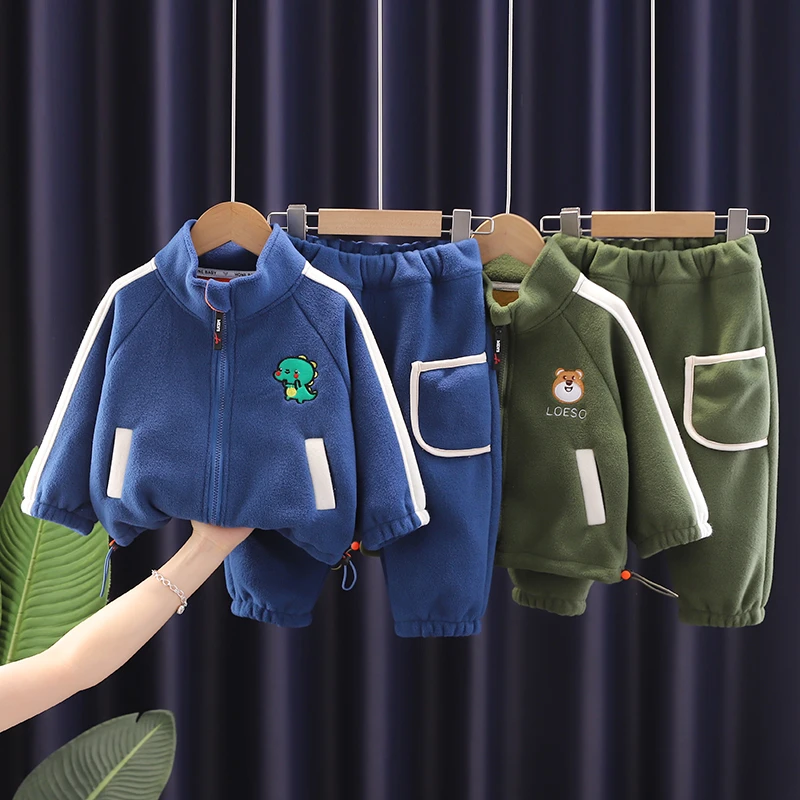 儿童套装春秋款外穿两件套宝宝秋冬奥利绒拉链卫衣外套中小童衣服