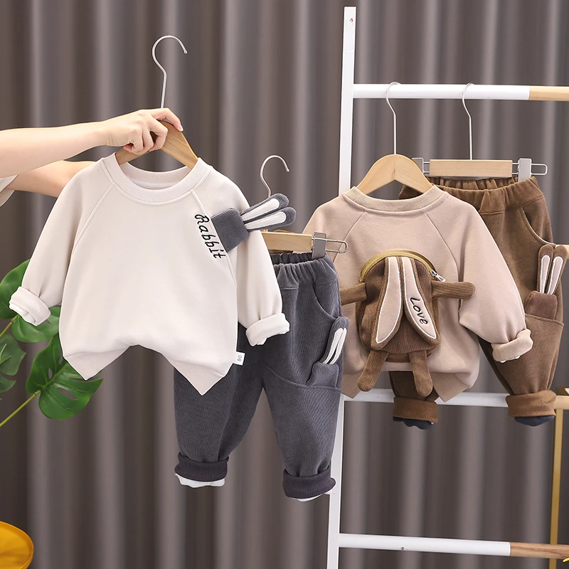 婴儿套装小兔子卫衣卫裤两件套宝宝休闲保暖加绒外出服秋冬装衣服
