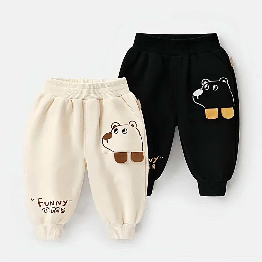 加绒-儿童裤子男童秋冬运动裤2024新款可爱男宝长裤男孩休闲裤