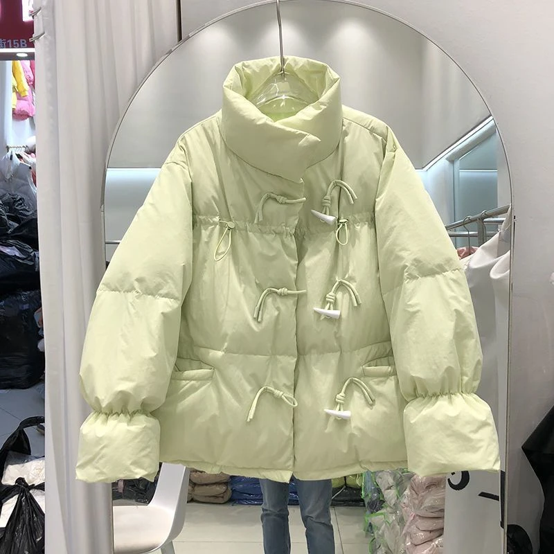 新款韩系宽松牛角扣羽绒衣女短款2023新款韩版宽松羽绒衣面包服