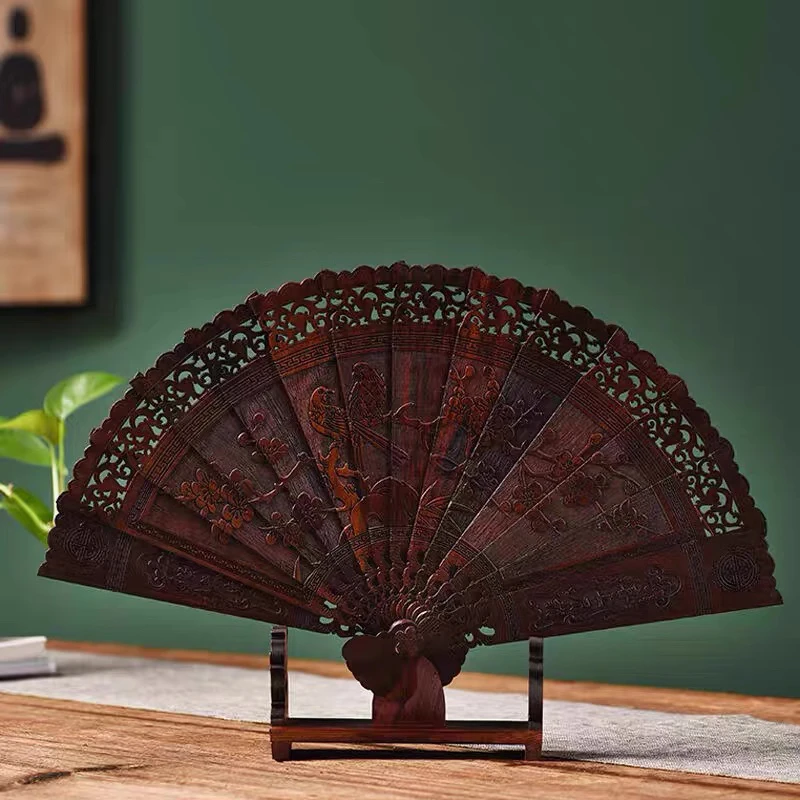 大红酸枝扇子红木中式工艺摆件实木客厅书房摆扇礼品客厅摆件装饰
