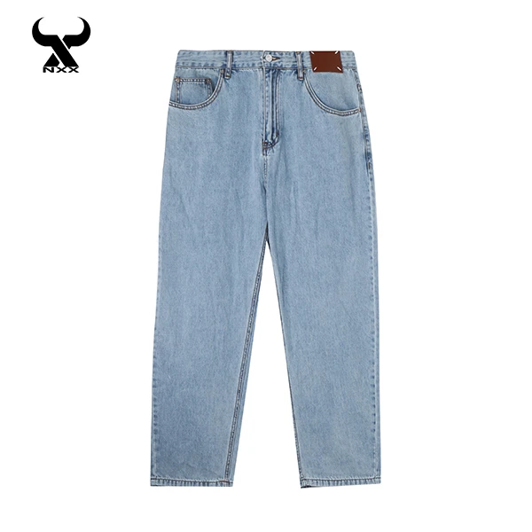 【NXX】新款简约时尚百搭休闲潮流直筒法棍裤常规微弹水洗牛仔男