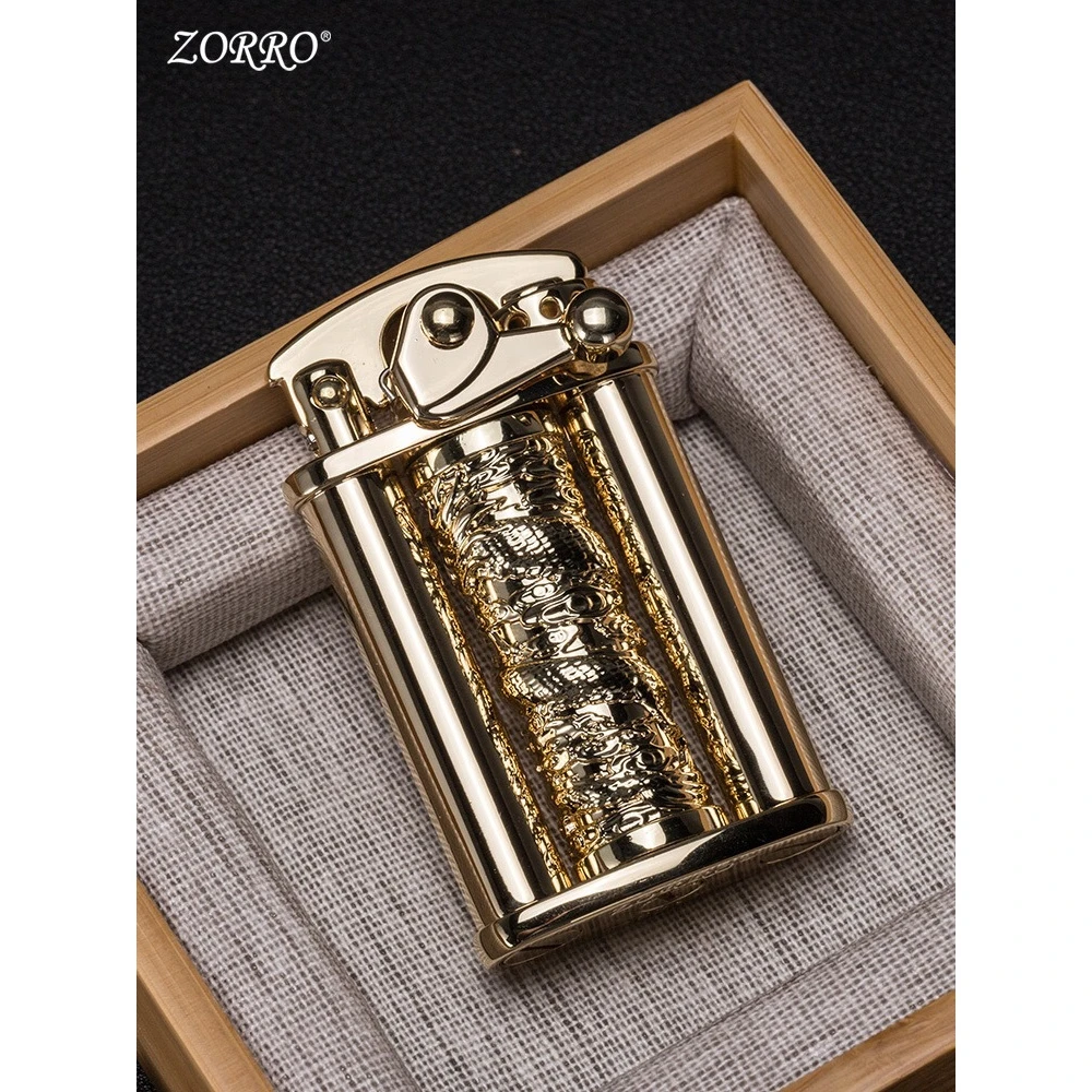适用Zippozorro黄铜煤油防风打火机个性创意龙柱摇臂时尚复古经典