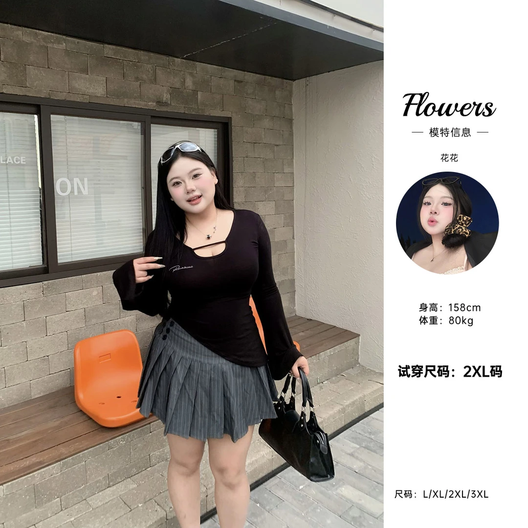 清仓全球花【斜边辣妹T】2024新款长袖收腰斜边打底衫上衣显瘦T恤
