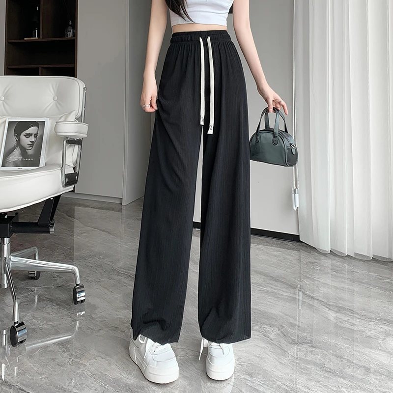 美人条阔腿裤垂感直筒裤显瘦高腰休闲薄款