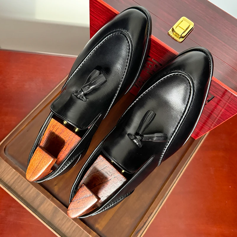 小众设计尖头乐福鞋男款时尚复古咖啡色痞帅一脚蹬皮鞋男真皮透气