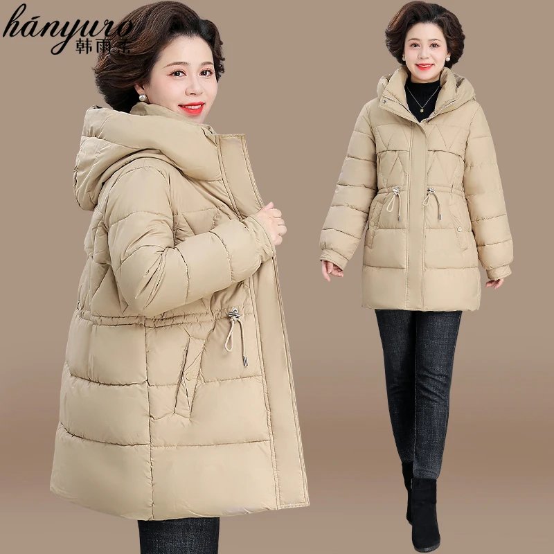 中年妈妈秋冬棉服中长款棉衣2024新款中老年女装冬装洋气棉袄外套