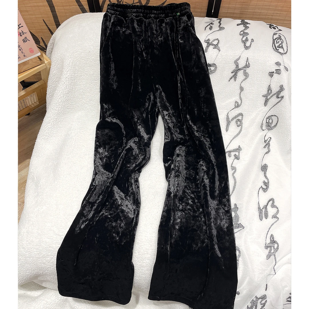 YUEZHE 新中式国风盘扣加绒裤子时尚休闲阔腿裤百搭重工提花长裤