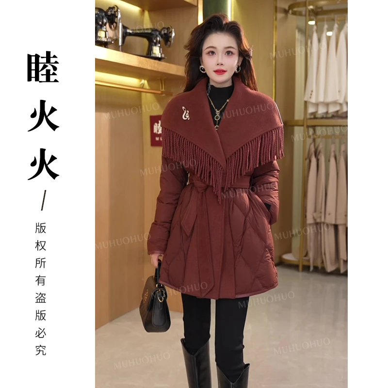 大翻领时尚中长款冬季新款气质高端保暖外套羽绒服