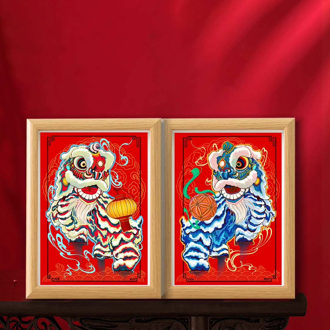 沝森醒狮【好运连连】剪纸3D立体壁画办公室客厅桌摆家居饰品 60/60