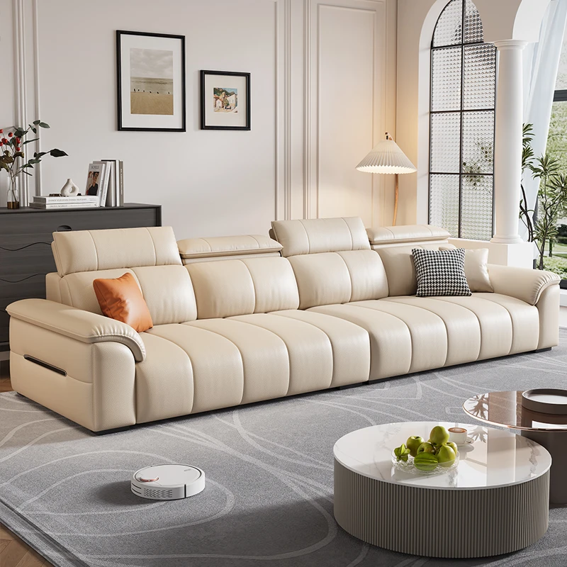 新款简约现代轻奢免洗真皮沙发客厅小户型意式极简直排皮艺沙发