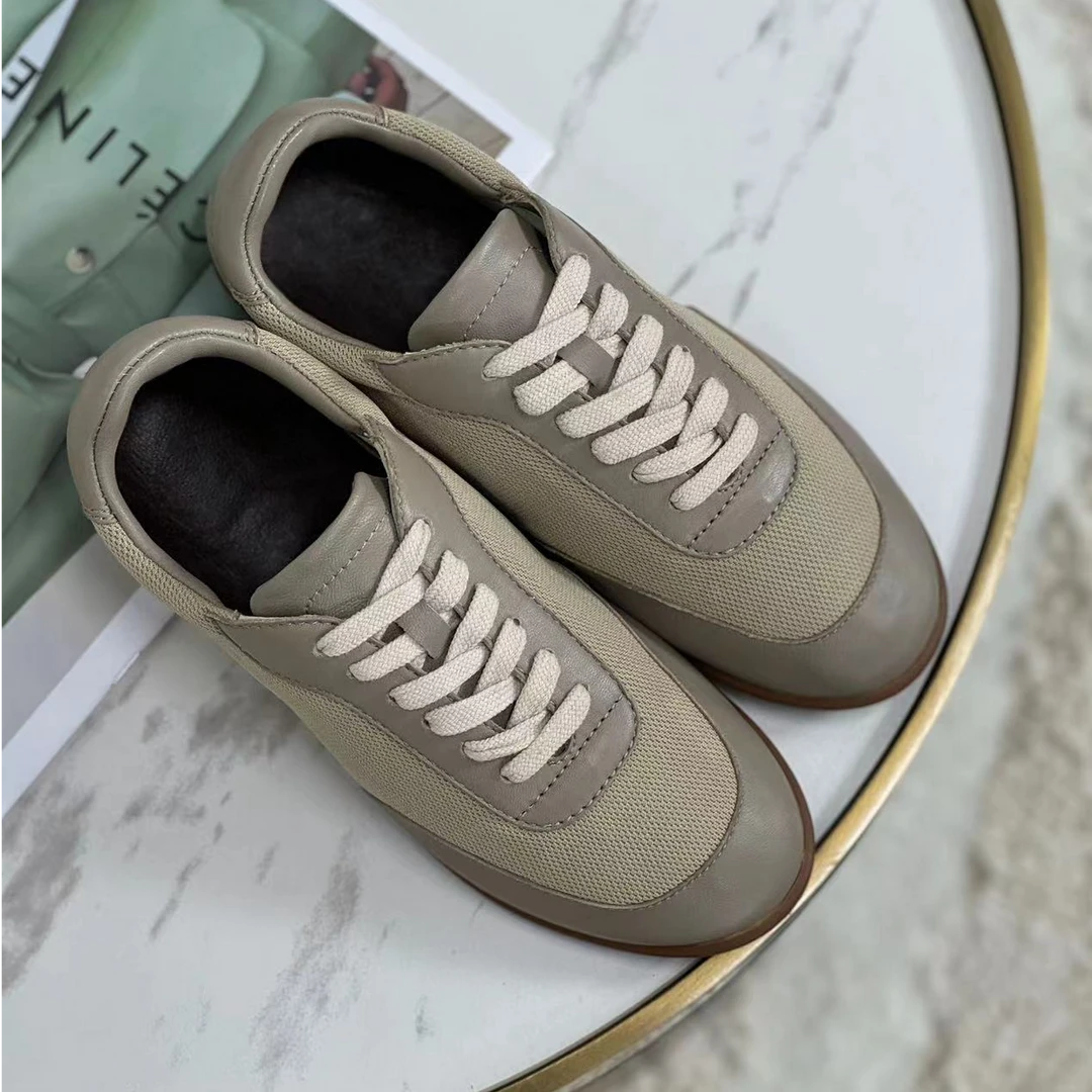 好穿不累阿甘鞋复古佰搭羊皮拼网面休闲时尚鞋