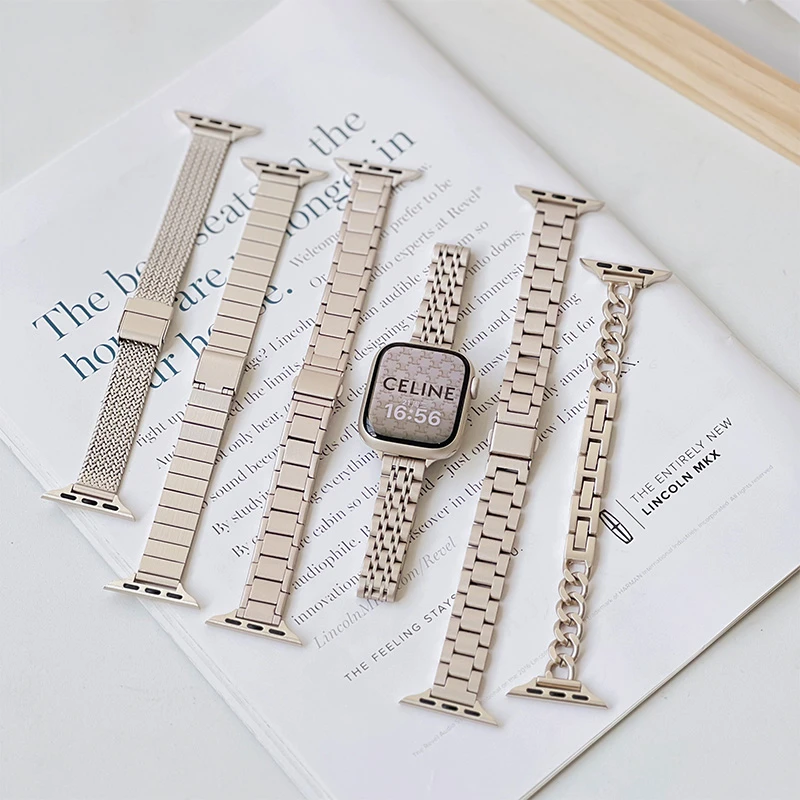 适用Apple Watch表带金属不锈钢苹果手表表带iWatch7/5/4女款夏日