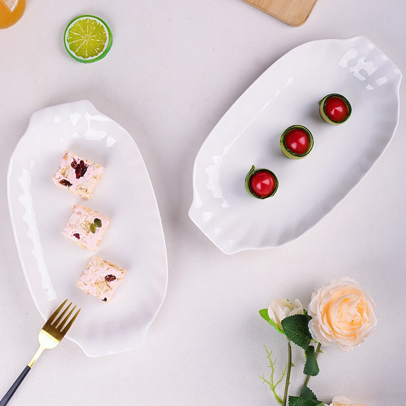 【铭策优品】纯白双耳27厘米浮雕创意家用2只装小鱼盘春卷盘异形盘