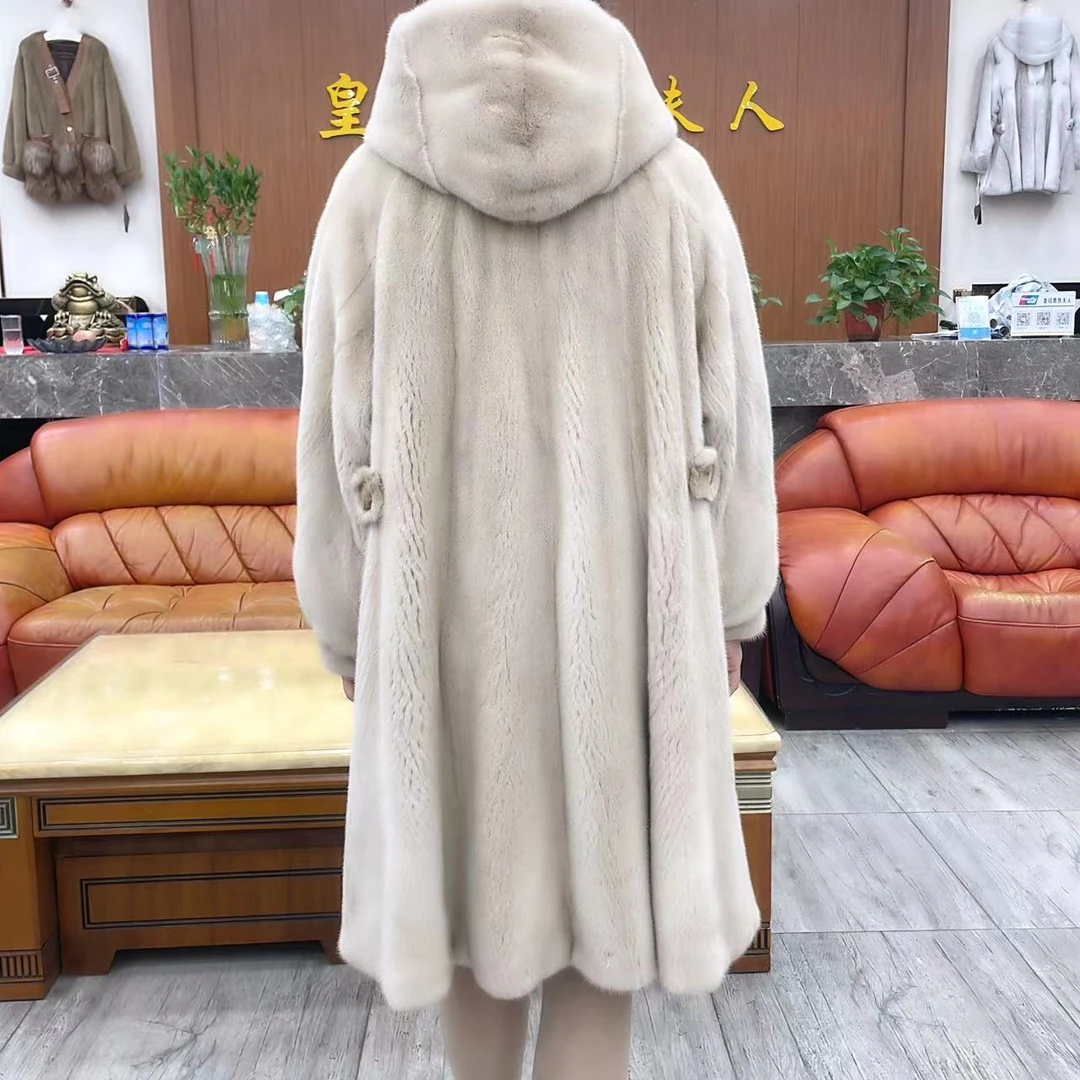 32号 进口连帽长款时尚设计师款天鹅绒貂大衣 2359
