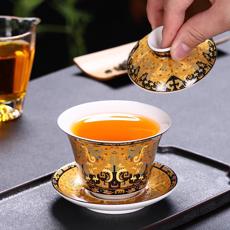 G1993-悬停盖碗唐卡宫廷风泡茶碗白瓷敬茶碗可挂杯旋转盖子茶具