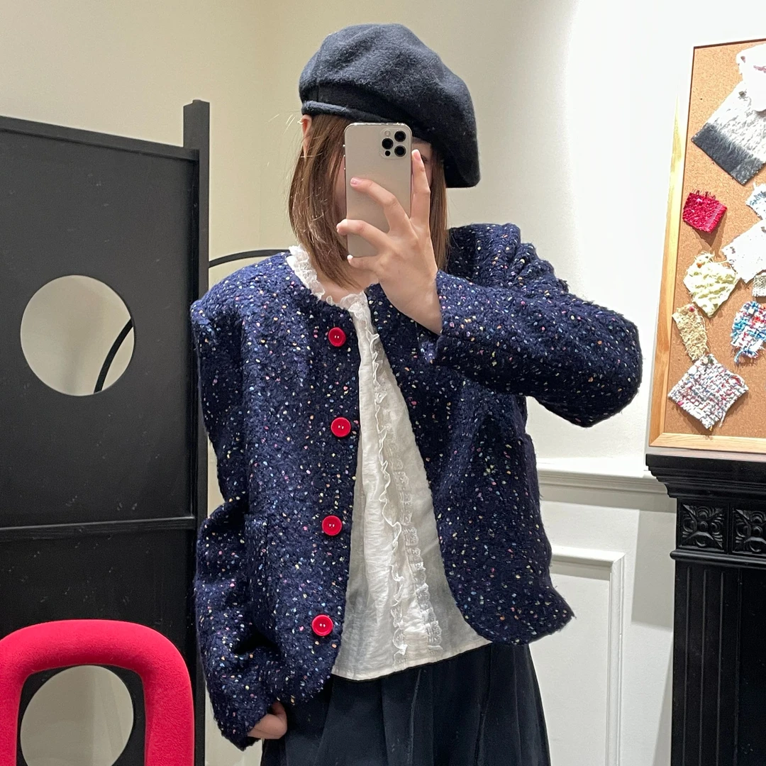 羊羔绒小香风秋冬季新款韩版气质高级感宽松显瘦彩点短款上衣外套