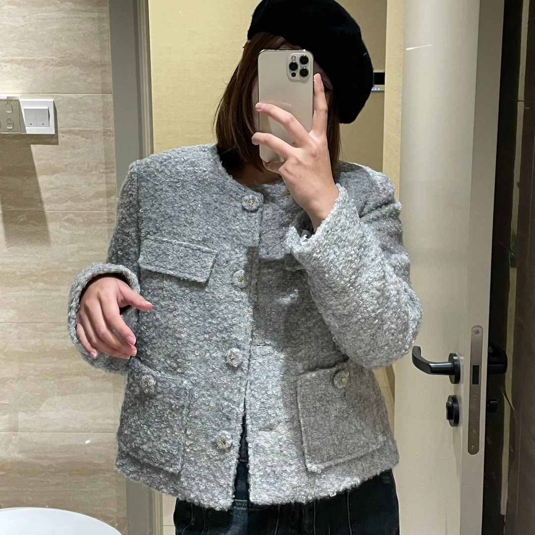 加绒小香风冬季羊羔绒高级感显瘦气质韩版宽松短款加厚上衣外套